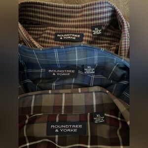 Lot of 3 Roundtree & Yorke Men's Plaid Button-Down Shirts